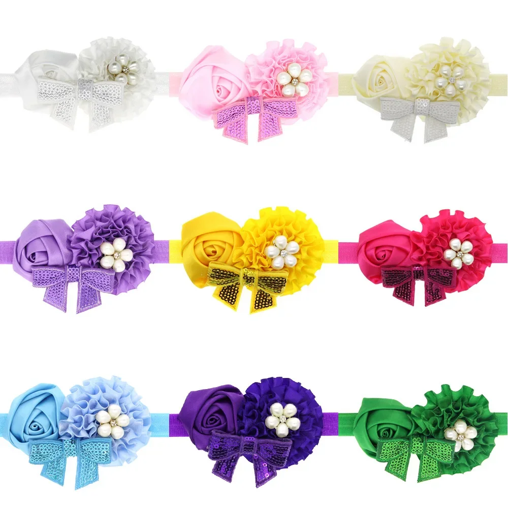 

Cute 5pcs/lot Baby Girls Flower Headband Rose Bow Pearl Elastic Kids Children Hairbands Hair Accessories Photography Props