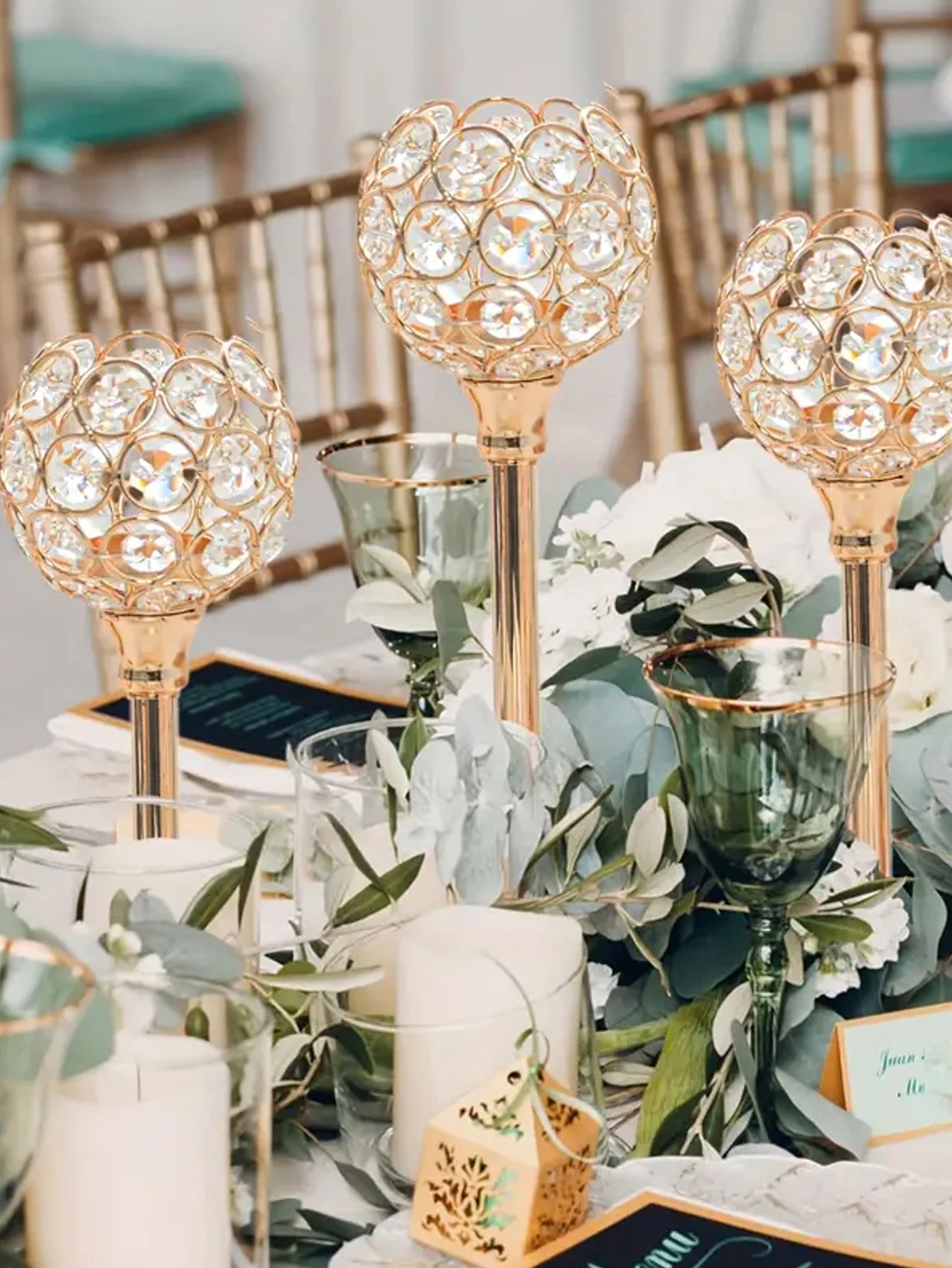 1/3pcs Crystal Candle Holder, Golden Candlestick Decorative Tealight Candle Holder For Wedding/Party/Table Centerpiece Decor