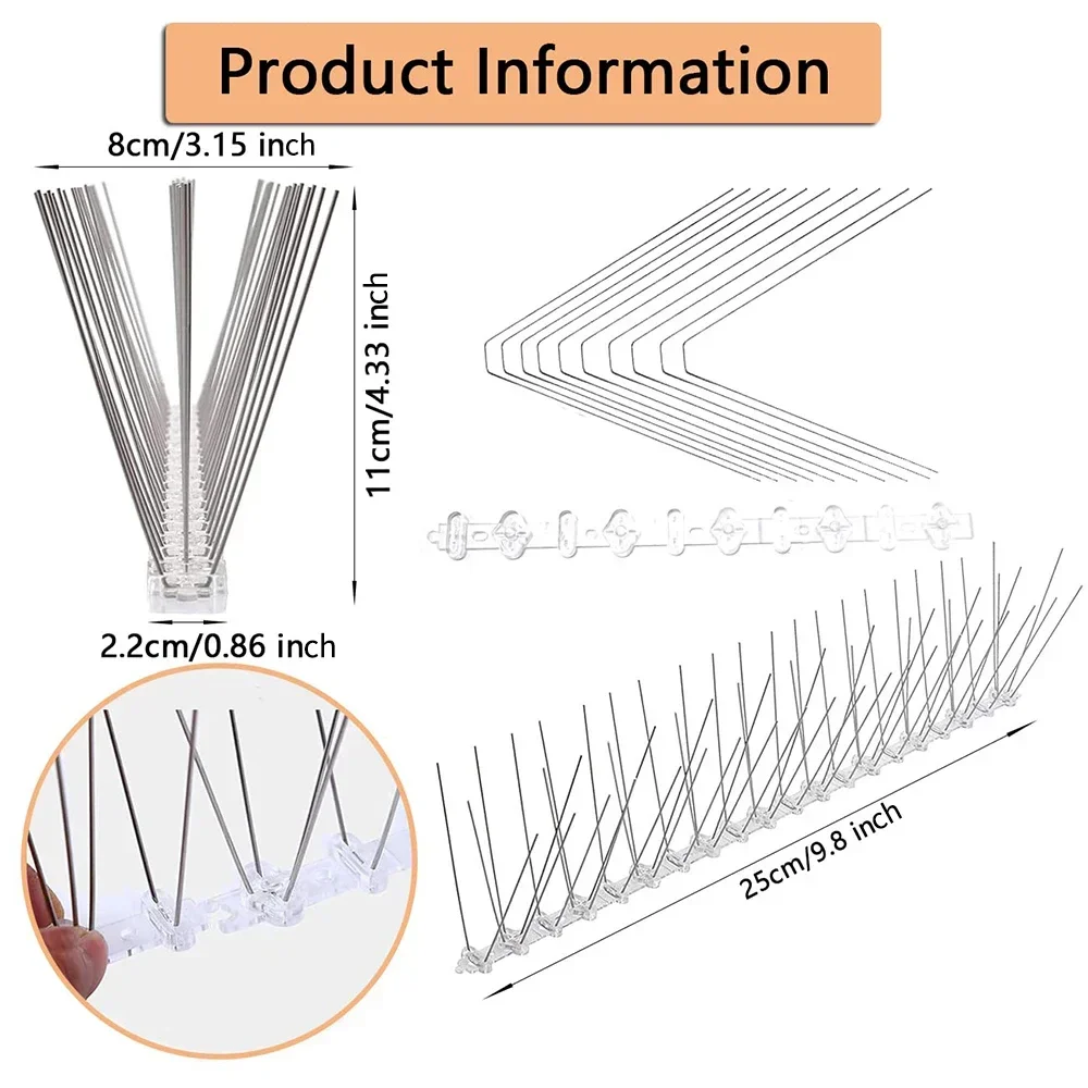 Outdoor 12Pcs Bird Spikes Bird Devices Stainless Steel for Fence Windowsill Roof Effective Pest Control Tool