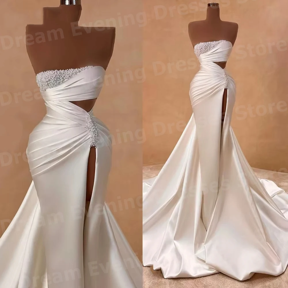 Vestidos De Noche De perlas sin tirantes De sirena encantadora Para Mujer Vestidos personalizados Para Mujer Vestidos De graduación sin mangas Robe De Soirée