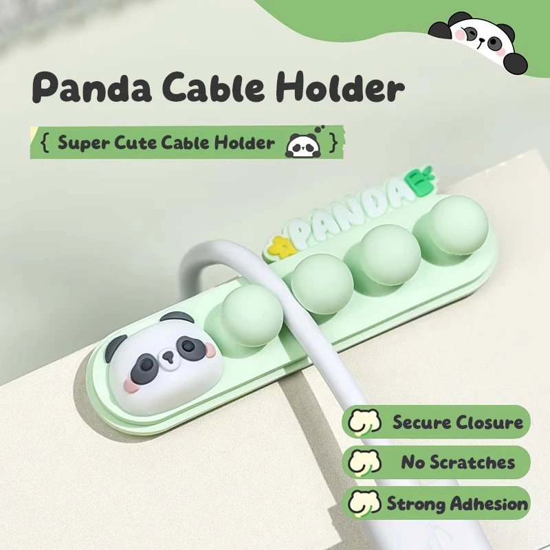 Organizer na kable w kształcie pandy z kreskówki: Samoprzylepny organizer na kable do ładowania telefonu.