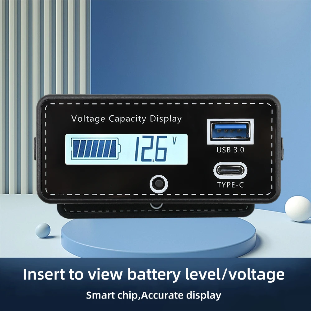 

DC 8-30V Battery Voltage Charge Indicator LCD Digital Voltmeter USB Type C Battery Tester for Acid Lithium Battery Power Meter