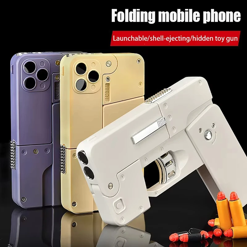 Folding Gun IC380 Toys Pistol Mobile Phone Model Bullet Soft Ammo Shelling Cool Phone 14Pro Max Gift Outdoor Game Sports Toy Gun