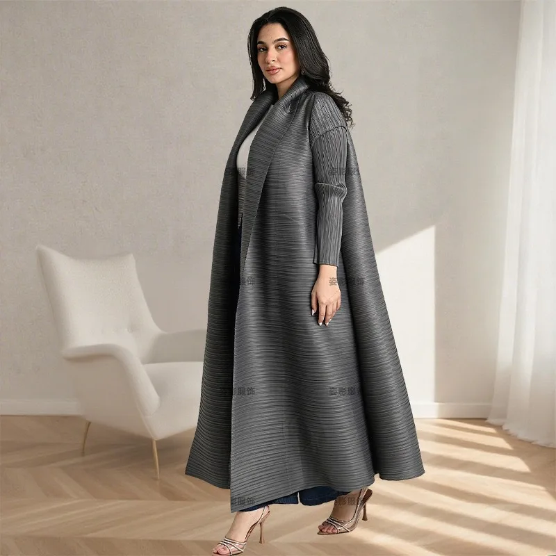 Abaya Robe with Miyake Pleats Women's Middle Eastern Long-Sleeve Cardigan Conservative Prayer Attire Europe plus size clothes