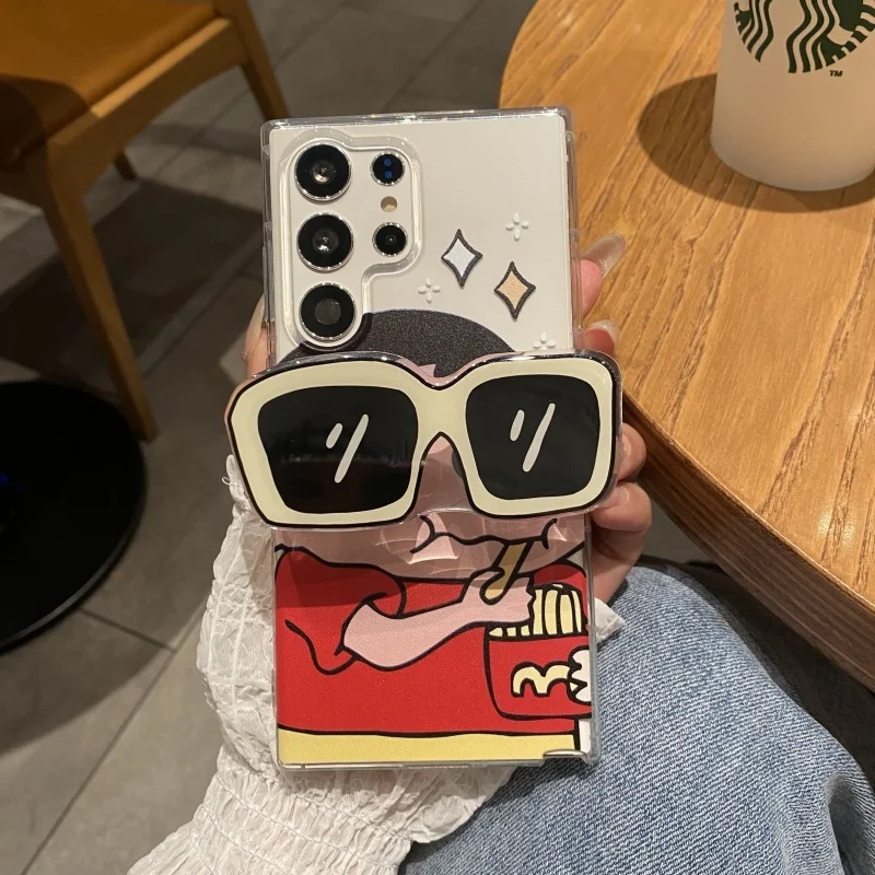 Cute Crayon Shin-chan french fries Phone Case For Samsung S22 S22 S23 S24 S25 S26 Ultra S30 Plus Note10 Sunglasses Stand Cover