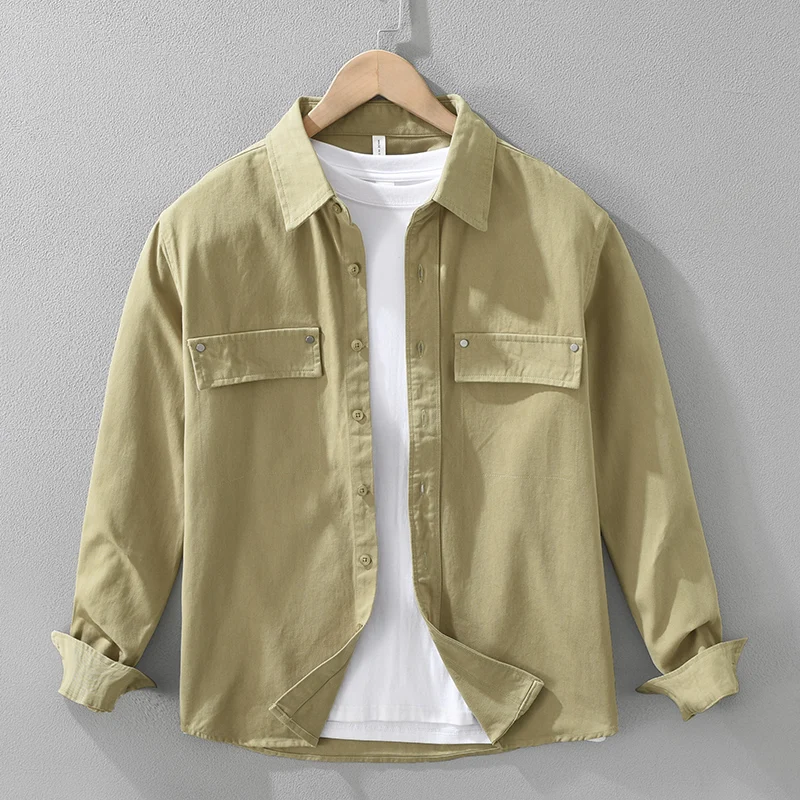 Fashion Safari Style Shirt for Men Long Sleeve Oversize Casual Clothing 2026 Spring Autumn New Office Shirts Green