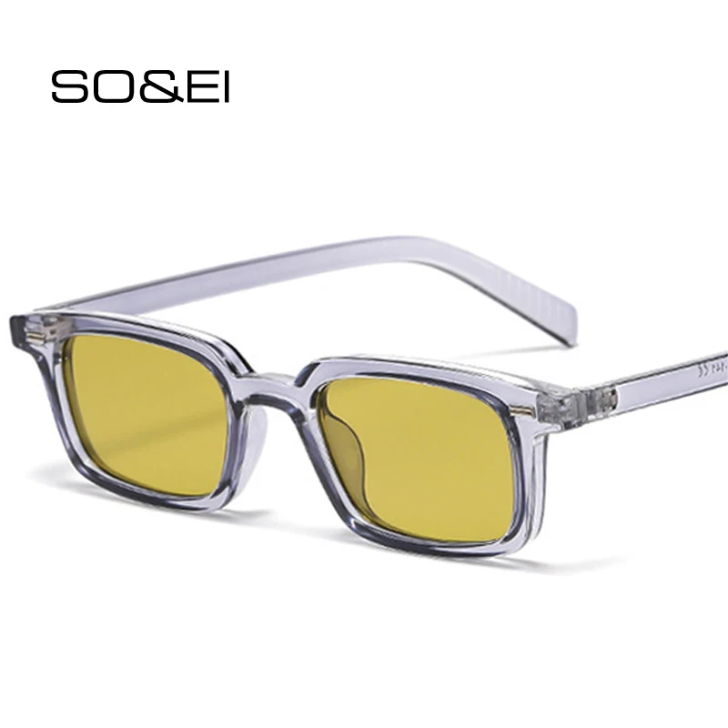 SO&EI Fashion Small Rectangle Sunglasses Women Candy Color Shades UV400 Retro Rivets Men Punk Sun Glasses