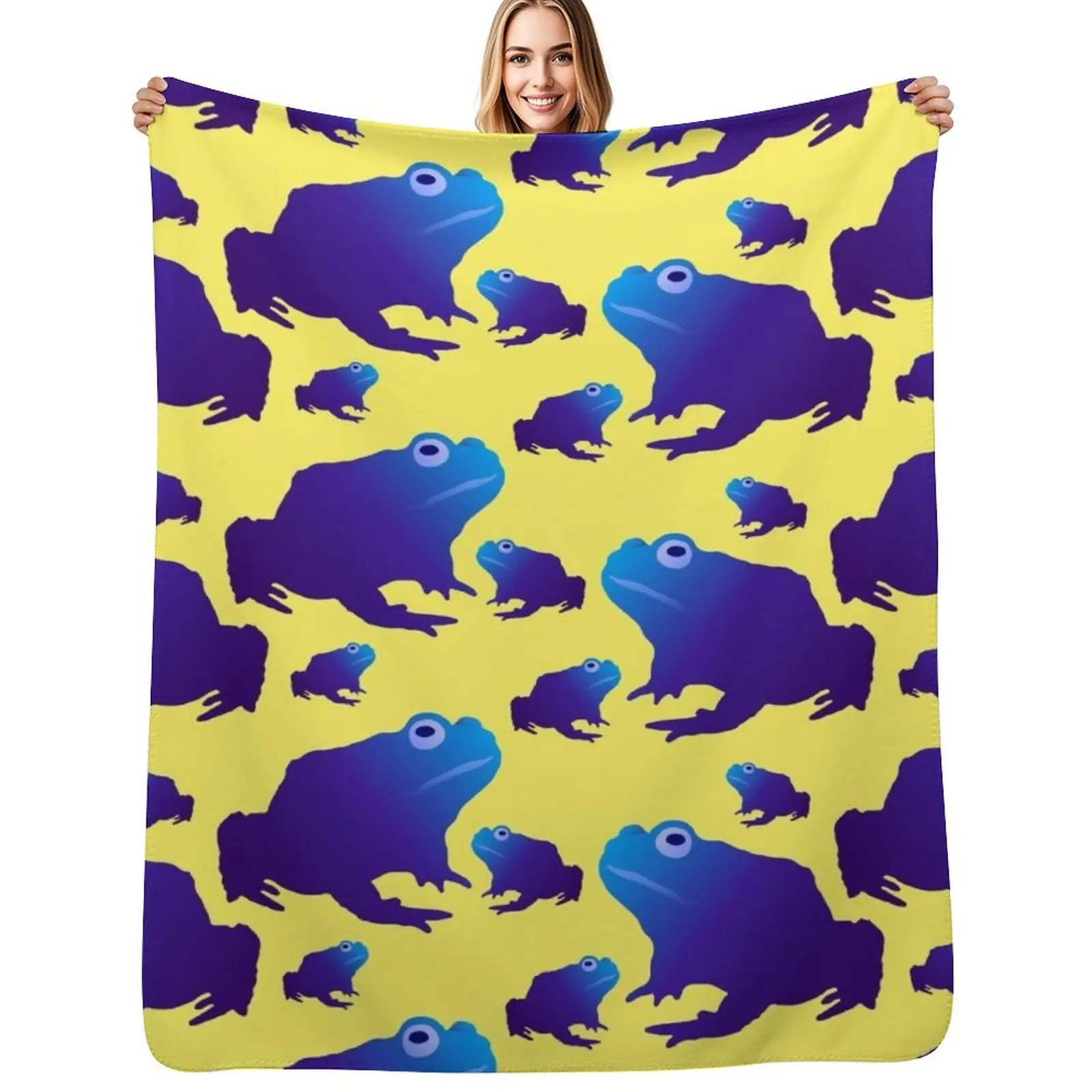 

Blue Toad Pattern (on yellow) Throw Blanket Bed covers Shaggy Luxury Brand Beach Blankets