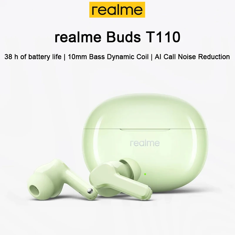 New Realme Buds T110 Earphone Wireless Bluetooth 5.4 Headphones HiFi Stereo Sports Headset AI ENC Noise Cancelling Earbuds T 110