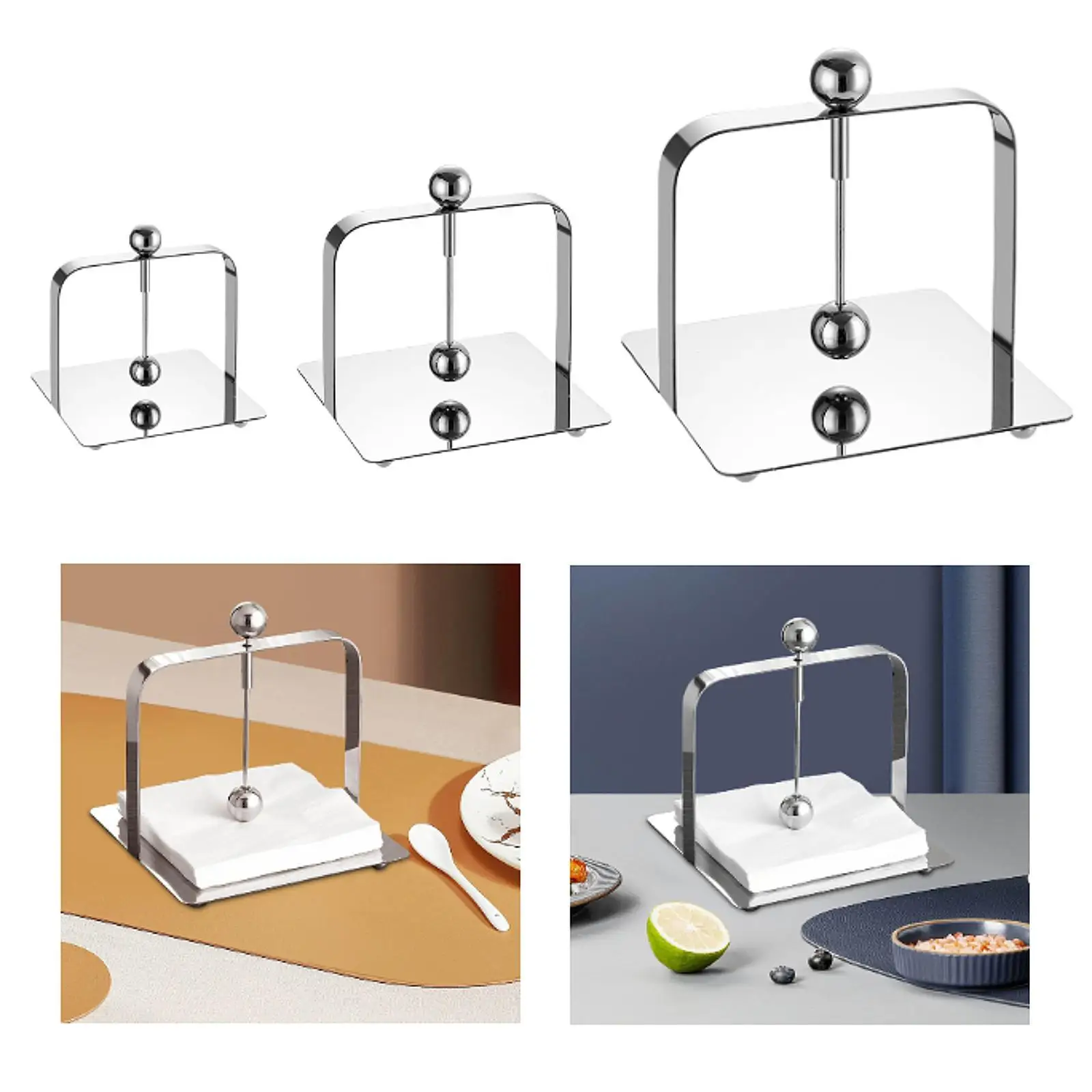 Napkin Holder with Weighted Arm Rack Organization Tables Memos Stainless Steel