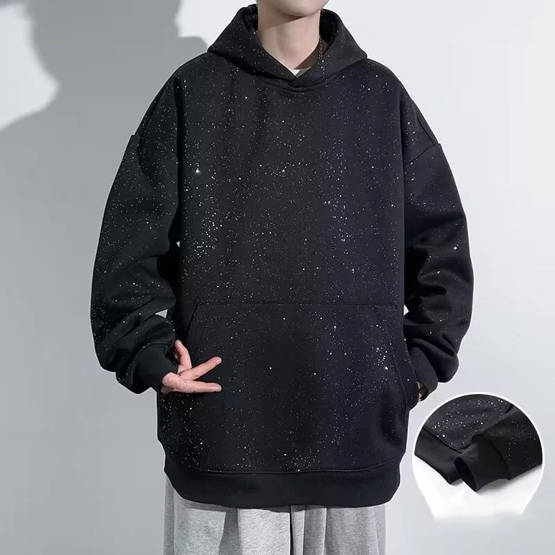 

New Starry Graffiti Hoodies For Men Autumn Casual Oversized Y2K Pullover Hoody Vintage Hip Hop Fashion Hooded Sweatshirts