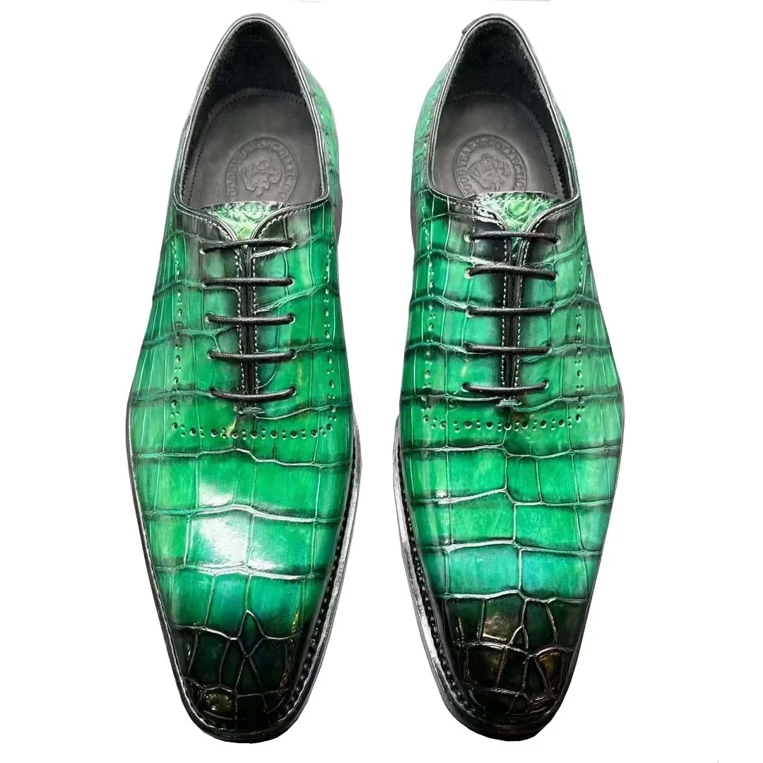 KEXIMA chue men derss shoes men fromal shoes male crocodile leather shoes green rub color lace up leather sole fashion spring