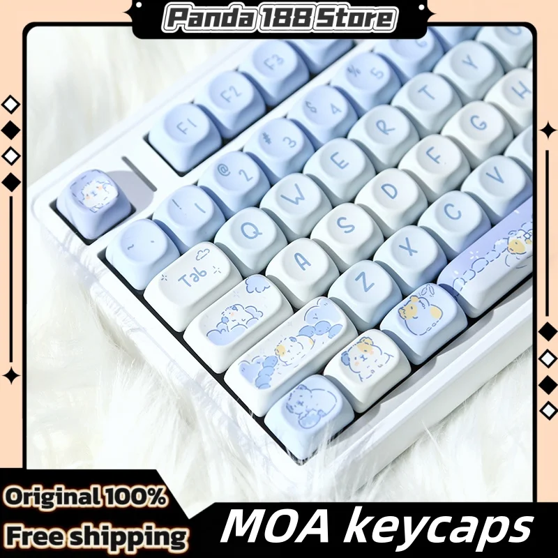 Anime dos desenhos animados azul gradiente tema keycaps 132 chave moa cereja perfil pbt sublimação térmica bonito criativo personalizado keycaps