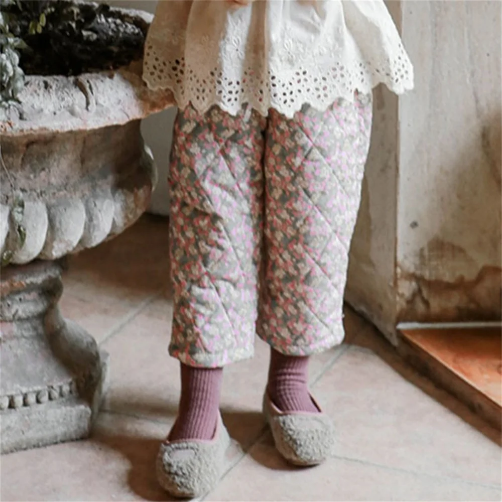 

Fashion Girls Pants Children Casual Trousers Floral Quilted Casual Cotton Pants Kid Clothes Winter Hot