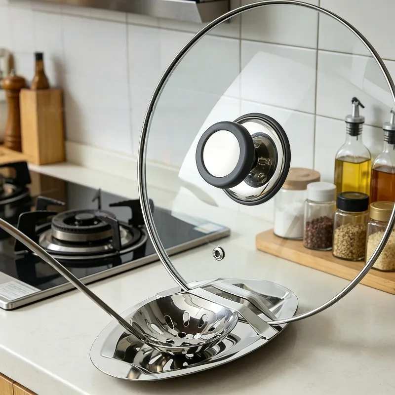 Stainless Steel Pot Lid Rack Spoon Can Stand Bracket Lid Hot Pot Spoon Spatula Storage Rack Countertop Rack