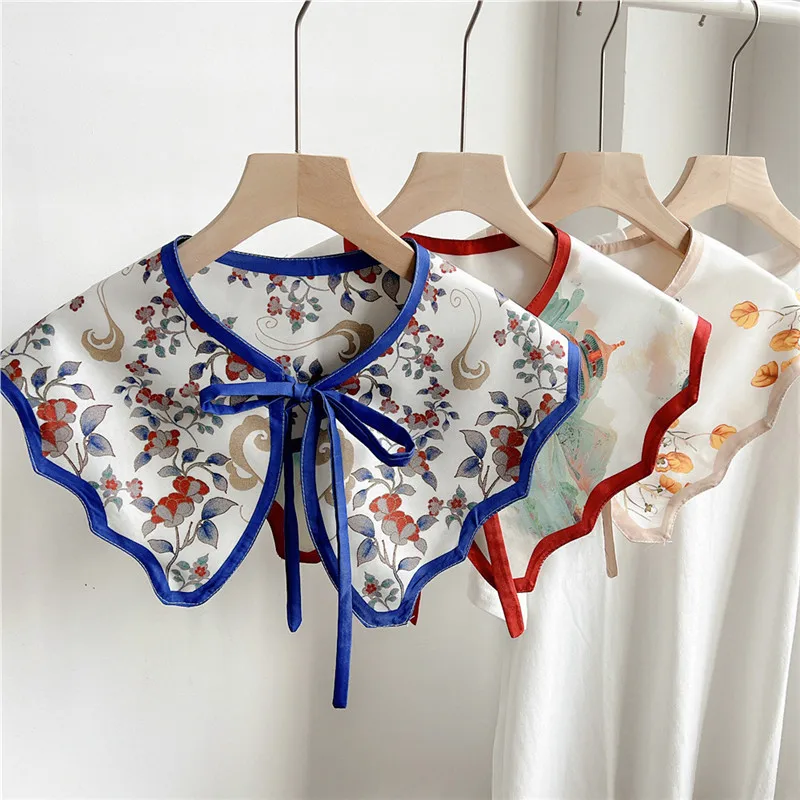 Fashion Print Flower Scarf Shawl Shirts Blouse Sweater Detachable Collars Shawls Imitation Fake Scarves Decoration Accessories