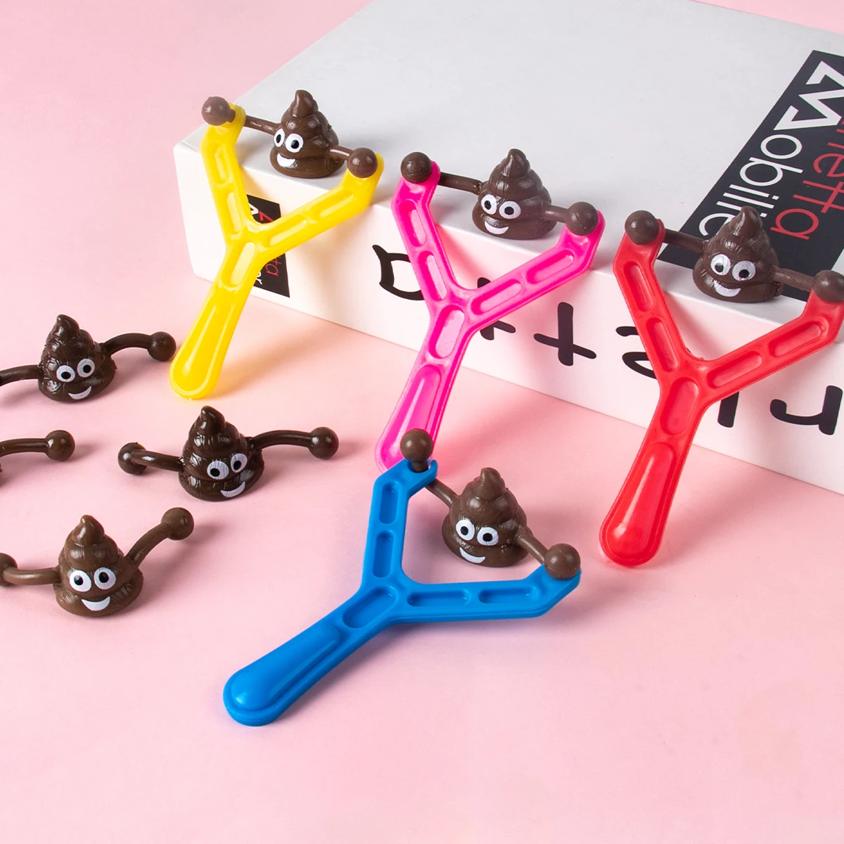 6/12Pcs Kids Funny Poop Slingshot Toys Fake Poop Slingshot Random Color Novelty Kids Adult Toy Birthday Party Favors