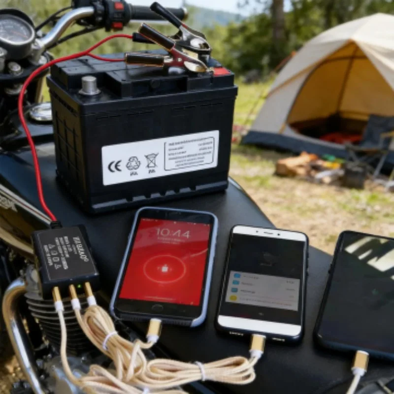

Motorcycle Fast Charging Adapter Universal 8V-24V Multi-Port EV Battery Power Converter with 3 USB Ports for Mobile Phones
