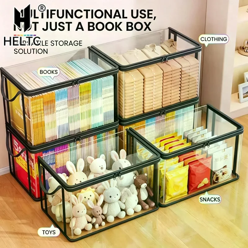 Book Storage Bag Transparent Visible With Zipper Handle Organizer Bag Multifunctional Dustproof Large Capacity Moisture