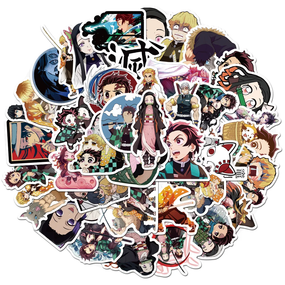 50 pz Anime Demon Slayer Cartoon Stickers libro bagagli Laptop chitarra impermeabile bagagli Sticker Gaffiti Kids Sticker Toys Pack