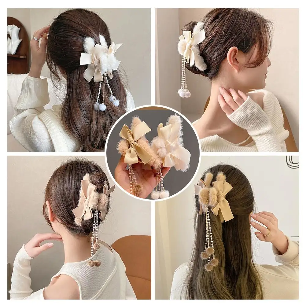 Pinces à cheveux à nœud papillon avec pompon, pinces à cheveux à gros nœud, pinces à cheveux à la mode, accessoires à griffes, tenir le bain, N9W9