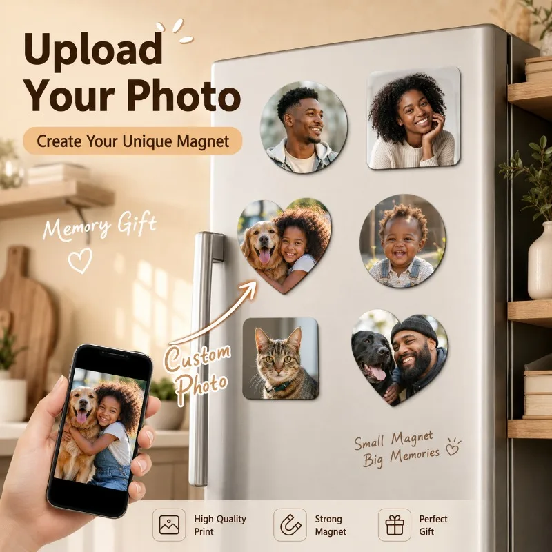 Personalized Photo Fridge Magnets, Custom Picture Gifts for Birthdays Christmas Valentine's Day Ramadan, Resin Photo Frames