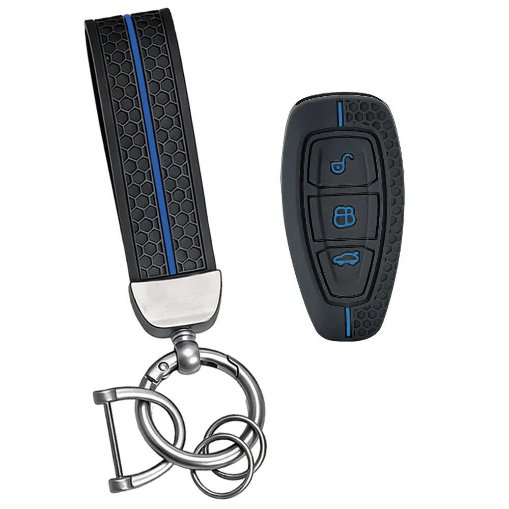 Anti-Slip Hex Honeycomb Key Case With Keychain Fit Ford ST Line Fiesta Focus Mondeo Ecosport Kuga Edge Escape Car Key Holder