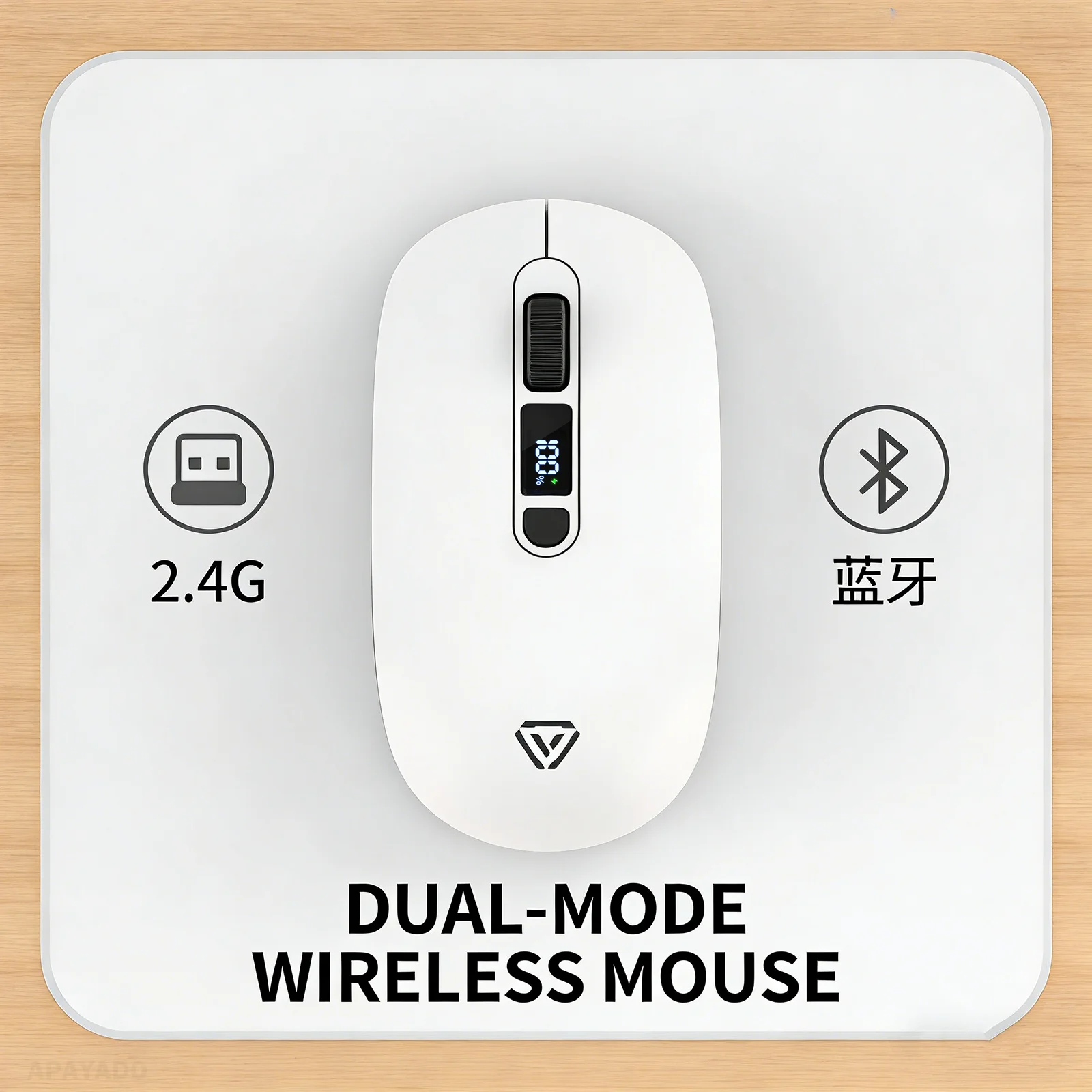 T03 Dual Mode Wireless Mouse Bluetooth 2.4G Silent Click Rechargeable 500mAh Smart Display Adjustable DPI for Office & Gaming
