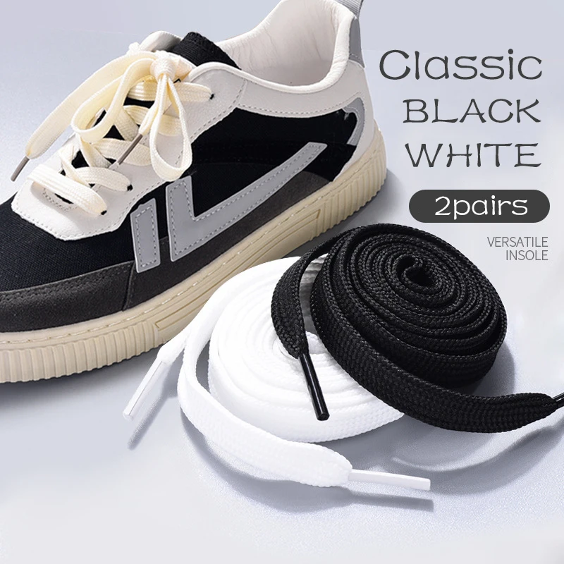1 cm Width Classic Black Lurex Shoelaces Trendy Simple Shoelaces Sneaker White Casual Sports Leather Shoes Laces Dropship
