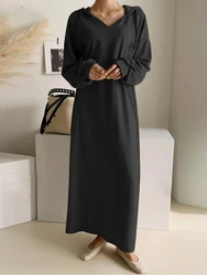 2024 Autumn New Women's Commuting Style Elegant Solid Color Long Hoodie Warm Thick Casual Long Hoodie Dress