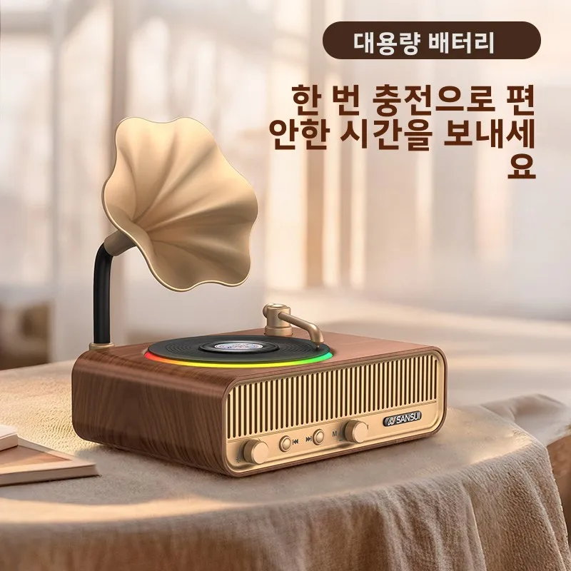 

Vintage Speaker Retro Bluetooth Classic Woodgrain Analog Wireless Home Decor Mini Portable Record Player Style Speaker Music Box