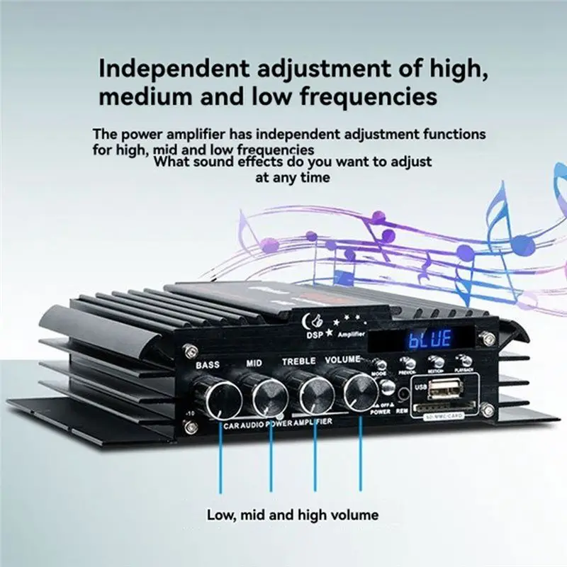 A42Z-USB Bluetooth 5.0 Amplifier 4 Channel 12V Hifi Stereo Sound Amp For Car Home Computer Lossless Music