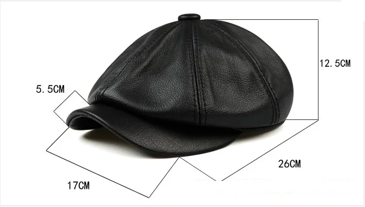 Retro Brown Hats Men Spring/Winter 100% Real Leather Warm Cap Male Beret Painter Boina Cowhide Octagonal Casquette High Quality