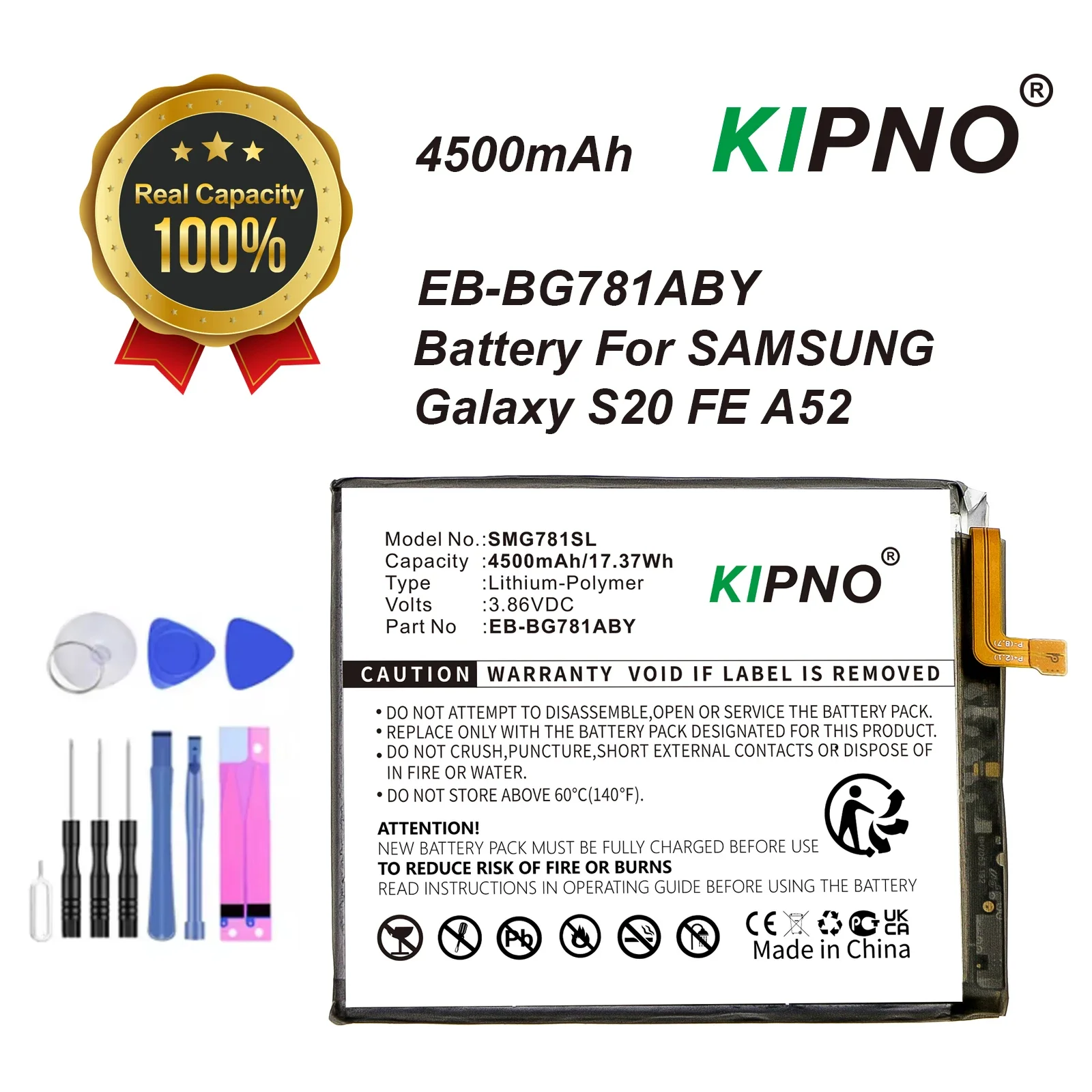 

KIPNO 4500mAh Replacement Battery for Samsung Galaxy S20 FE 5G SM-G781 A52 SM-A526/DS - EB-BG781ABY High Capacity Battery