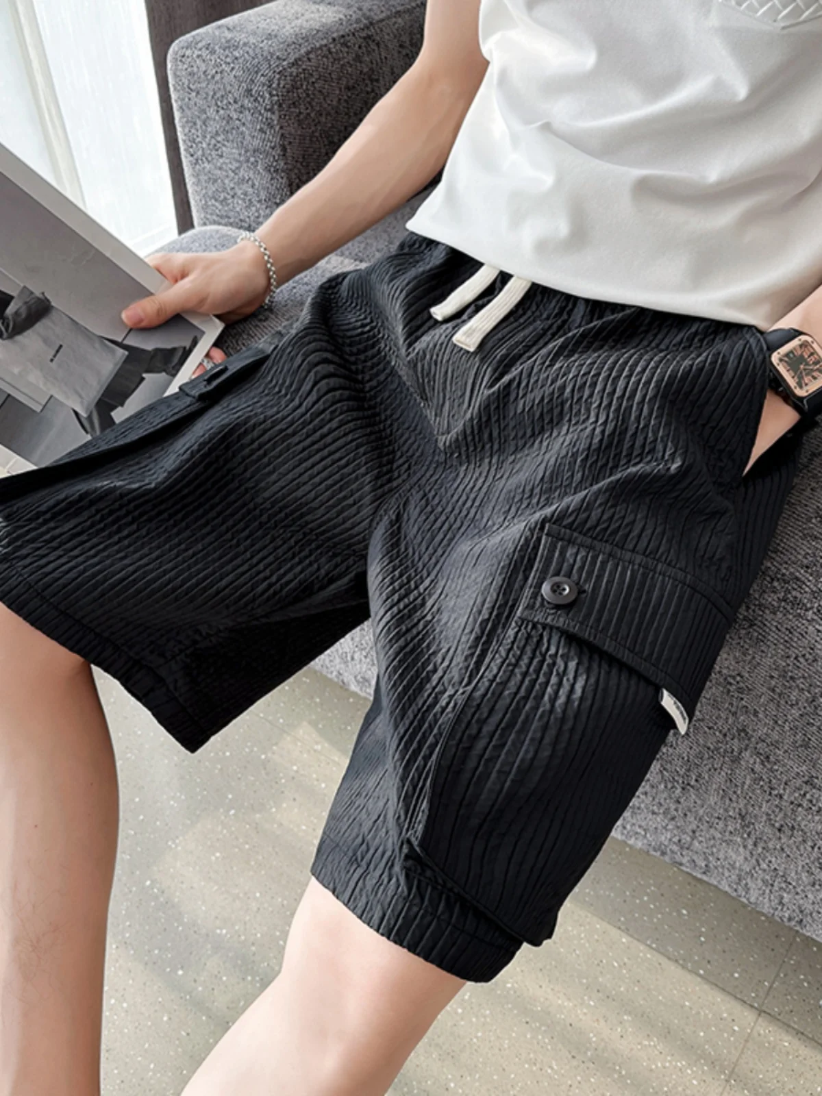 

Легкие дышащие брюки из ледяного шелка для мужчин, летние повседневные спортивные штаны до колена, быстросохнущие, комфортные