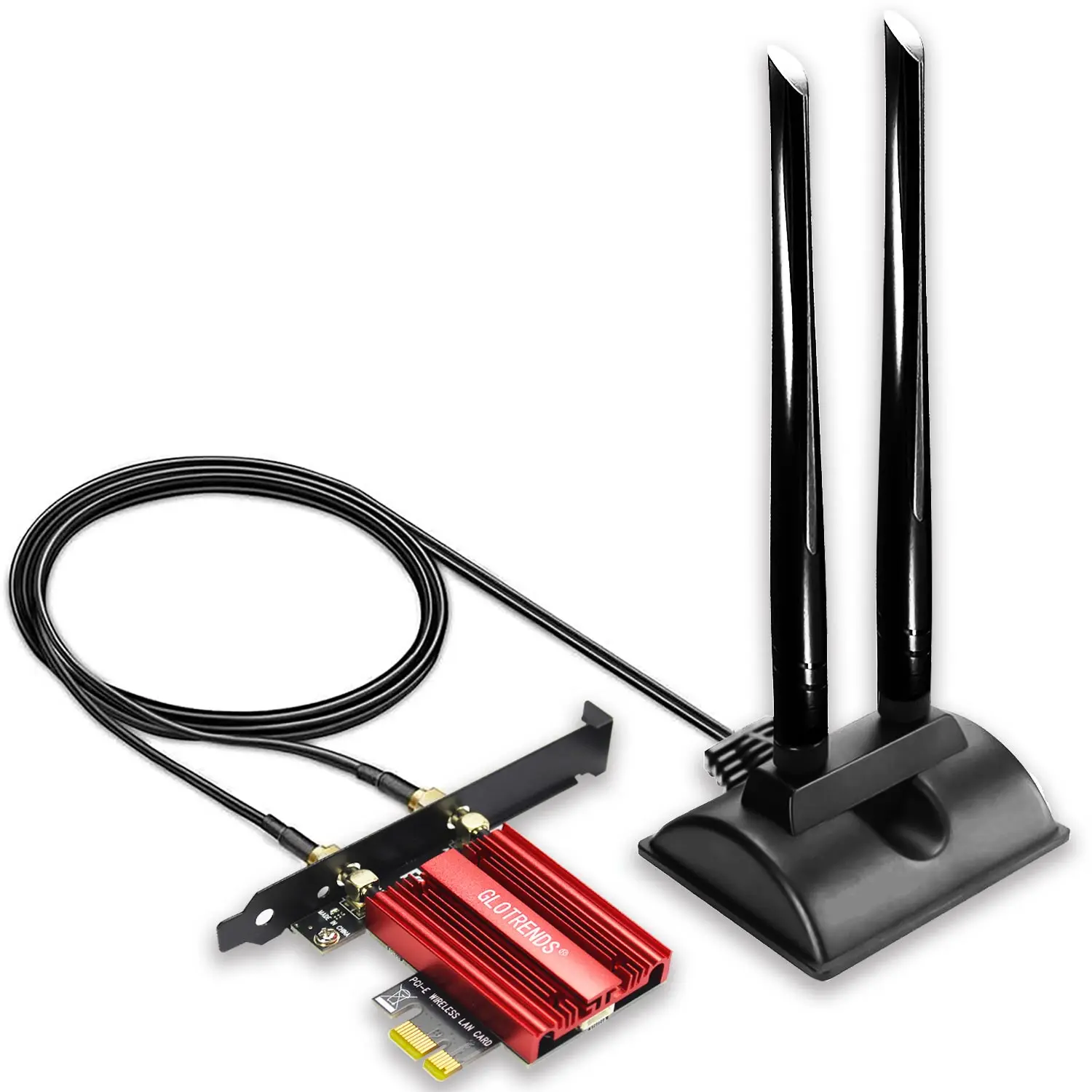 GLOTRENDS WiFi 7-EX Card with 2-meter Extension Antenna for Desktop PC, Intel BE200NGW Chip, 802.11be, Bluetooth 5.4, Tri-Bands