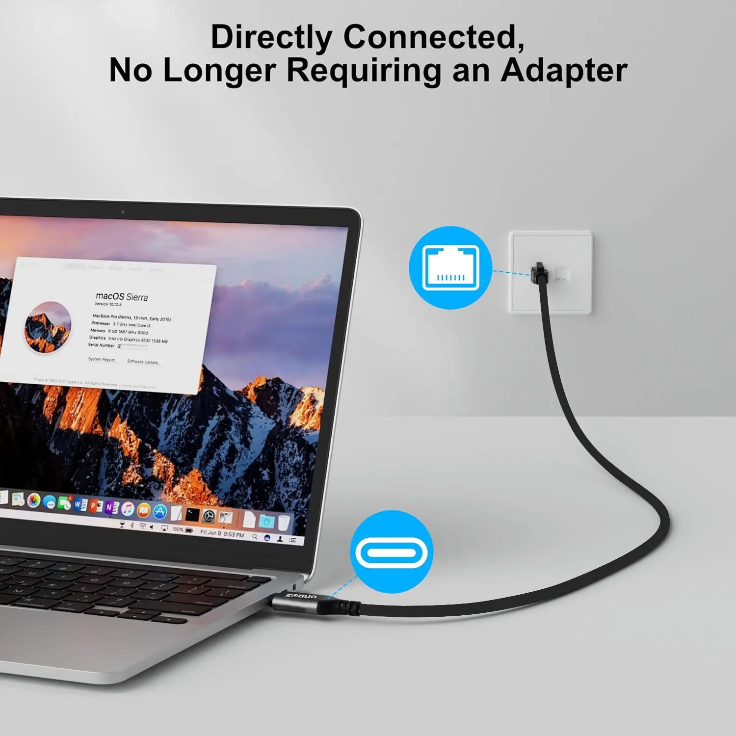 ZOGUO USB C to Ethernet Cable,USB3.0 to RJ45 Cord, Directly Connected,1000Mbps Gigabit LAN Network, Thunderbolt 3 Compatible