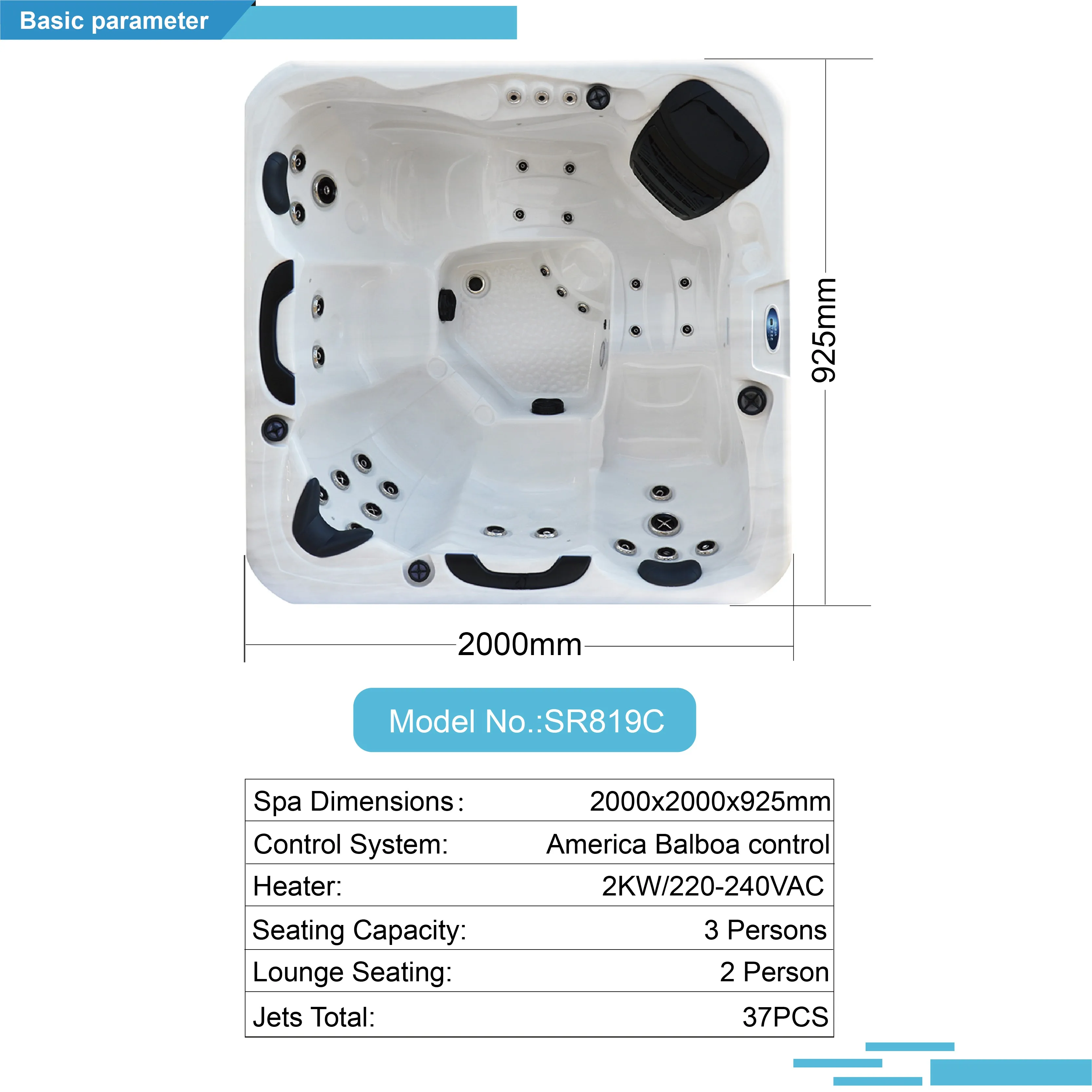Luxury 5-Person Modern Design Plug-and-Play Outdoor Backyard Spa Balboa Control System High Quality Hot Massage Bathtub
