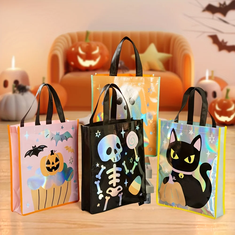 8/4pcs Halloween Party Non-Woven Fabric Bags Festive Bag Halloween Gift Featuring Pumpkin Grimace Cat Designs Pack Bag Gift Bags