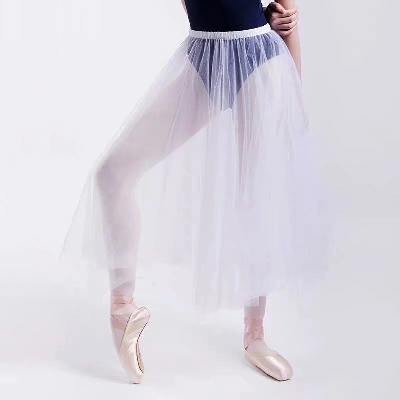 88cm Long Classical Ballet Skirt White Black Purple Pink Mesh Adult Swan Lake Dance Elastic Waist Tulle Skirts Wholesale