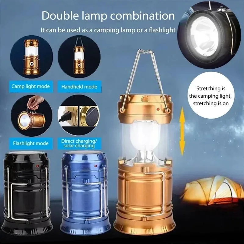

Мощный светодиодный фонарь для кемпинга, уличная солнечная лампа для палатки, USB перезаряжаемая портативная аварийная лампа, эластичный подвесной фонарь