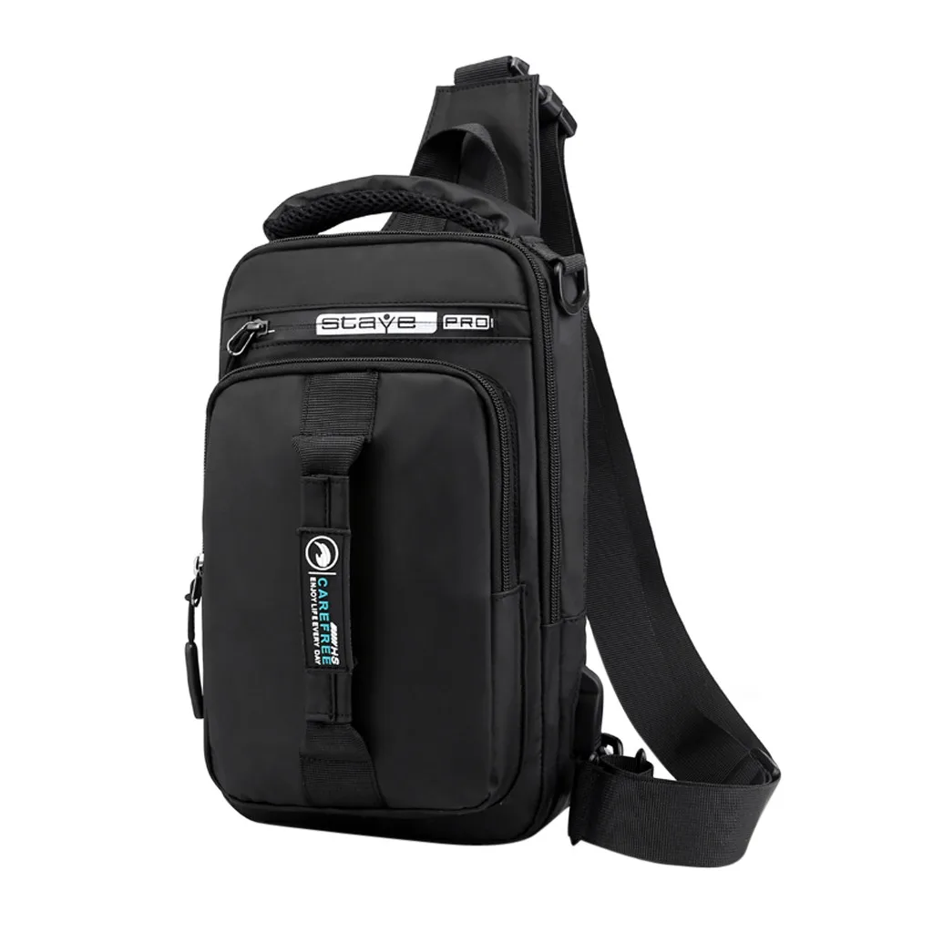 Multifunction Crossbody Bag Men USB Charging Chest Pack Short Trip Messengers Chest Bag Waterproof Large Capacity Shoulder Bag