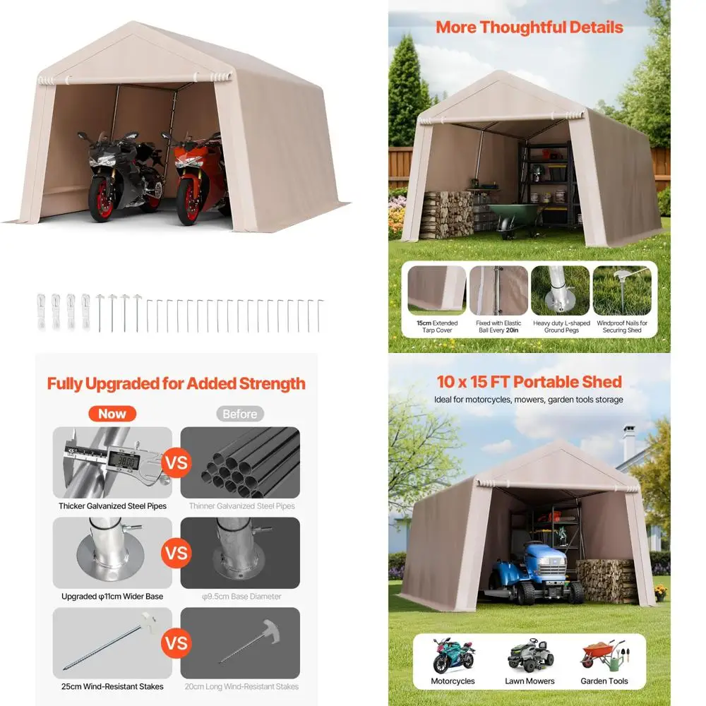 

Portable Waterproof Storage Tent, 10x15 Feet Roll-up Door Shed Shelter, Heavy Duty Outdoor Canopy