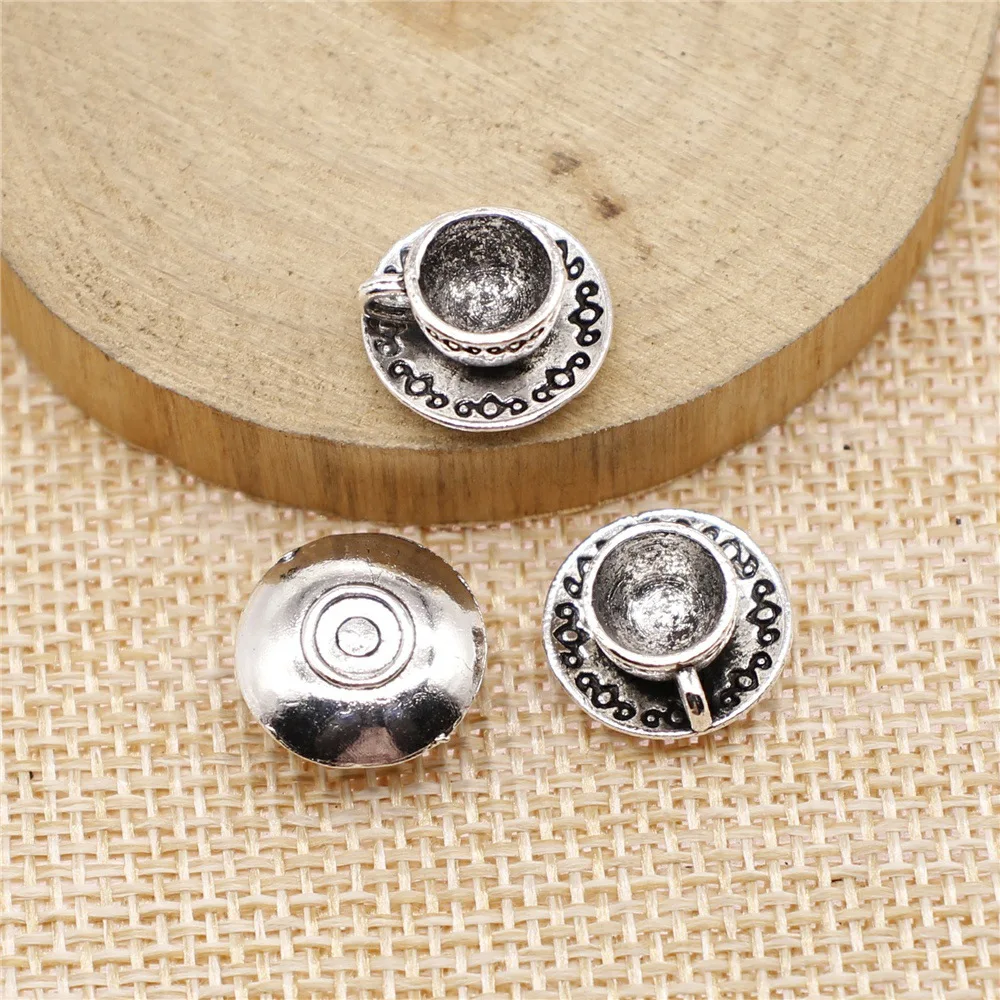 10Pcs/Lot Charms A Cup Of Coffee Tea 14x7mm Tibetan Bronze Silver Color Pendants Antique Jewelry Making DIY Handmade Craft