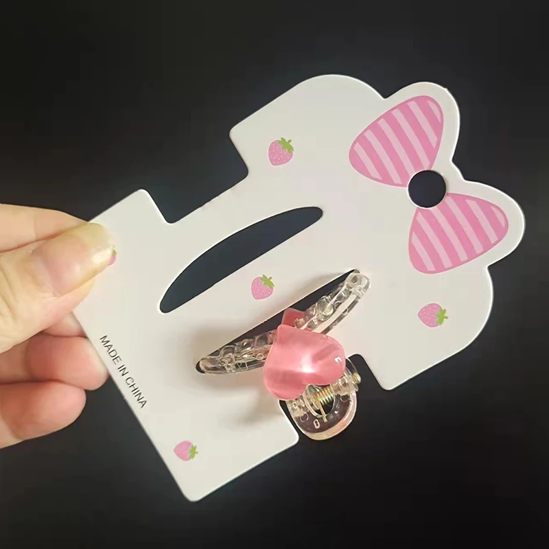 50PCS Cute Bowknot Strawberry Dual Card Position Paper Cards For DIY Girls Hair Accessories Display Packaging Cards Retail Tags