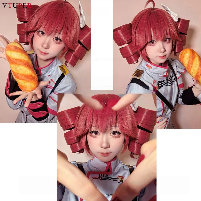 High Quality Anime Kasane Teto Wig Cosplay Women Cute Red Curly Helix Ponytail Wig High Heat Resistant Hair Teto Wigs + Wig Cap
