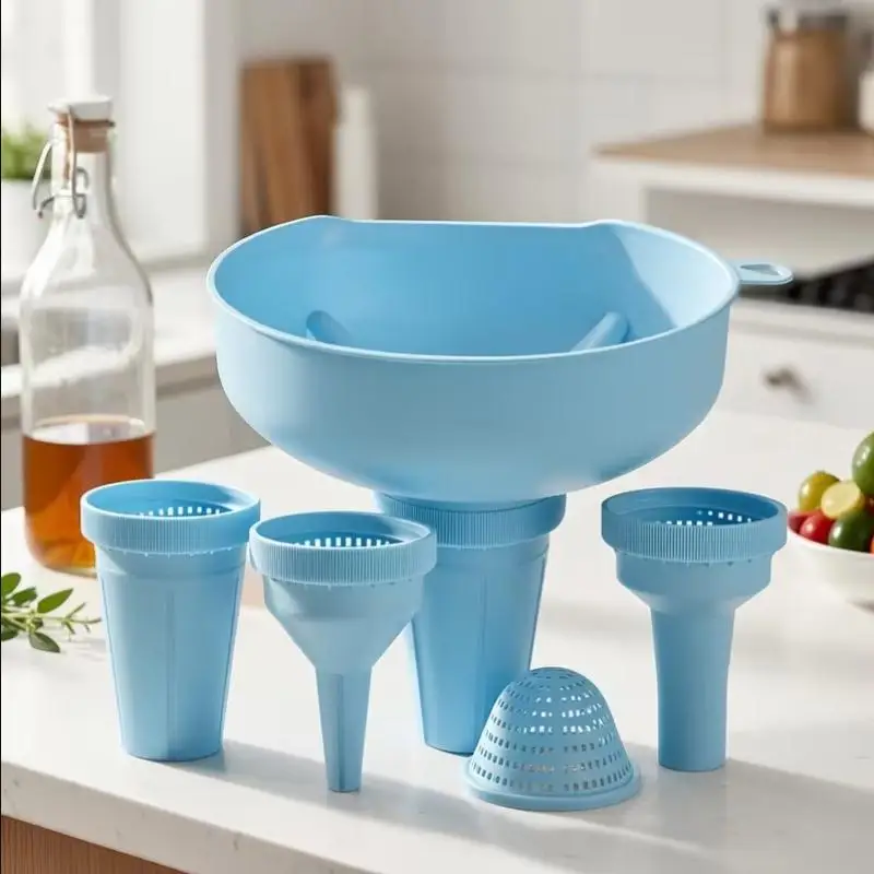 5 In 1 BPA Free Plastic Kitchen Funnel Set Wide Mouth Filter Mesh for Liquid & Dry Goods Pouring Suitable for Home Canning Use