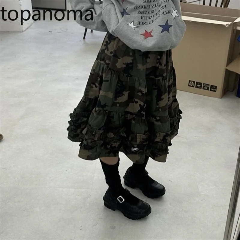 

Topanoma женские юбки винтажные осенне-зимние рюши с оборками в стиле пэчворк с высокой талией Y2k модная уличная длинная юбка женская