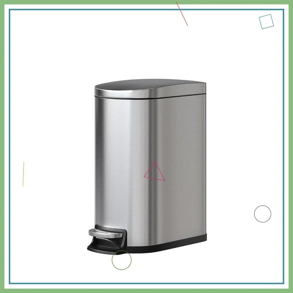 

13 Gallon Stainless Steel Step-On Trash Can with Soft Close Lid, Rustproof Slim Design for Kitchen
