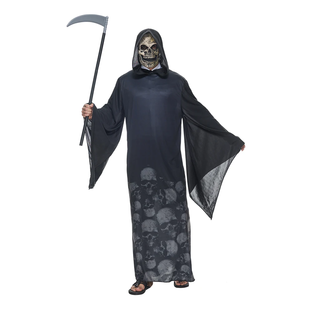 Adult The Dark Grim Reaper Halloween Costumes Men Scary Skull Ghost Cosplay with Mask Carnival Easter Purim Fancy Dress